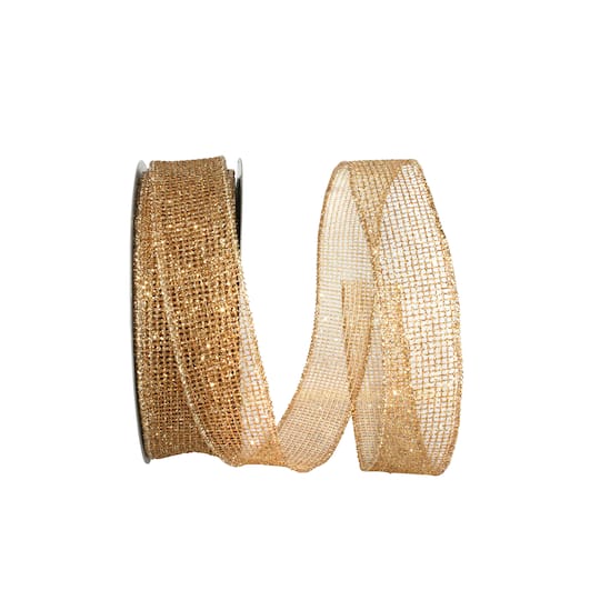 Reliant 1.5" x 20yd. Glitter Web Mesh Wired Metallic Ribbon